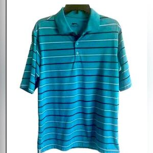 Slazenger Polo Shirt Teal Stripe Short Sleeve Size Medium